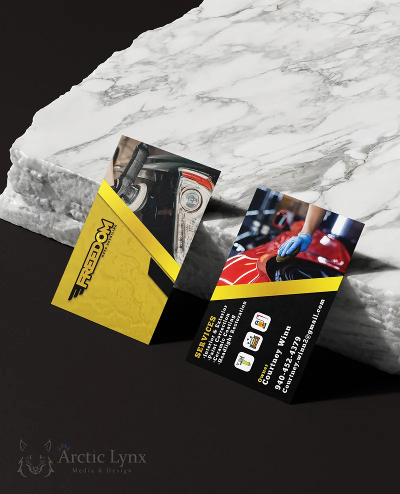 Business cards designed for Freedom Auto Detailing, front and back